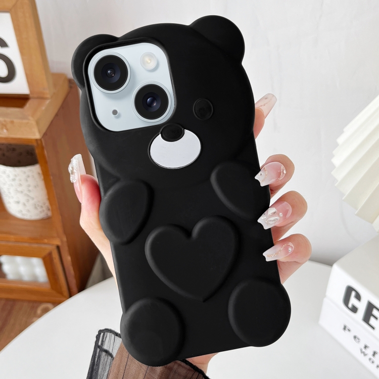

For iPhone 15 Bear Shape Oil-sprayed TPU Phone Case(Black)