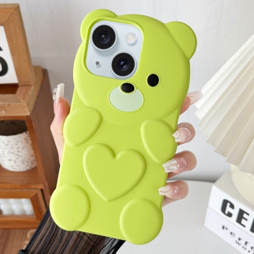 

For iPhone 15 Bear Shape Oil-sprayed TPU Phone Case(Green)