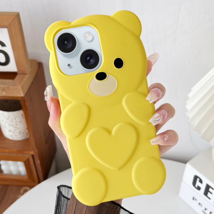 

For iPhone 14 Bear Shape Oil-sprayed TPU Phone Case(Yellow)