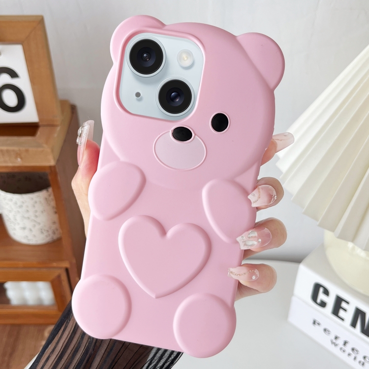 

For iPhone 14 Bear Shape Oil-sprayed TPU Phone Case(Pink)