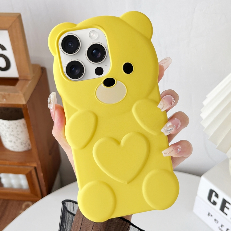 

For iPhone 14 Pro Bear Shape Oil-sprayed TPU Phone Case(Yellow)