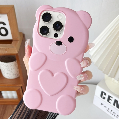 For iPhone 14 Pro Max Bear Shape Oil-sprayed TPU Phone Case(Pink)