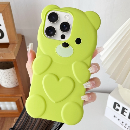 

For iPhone 14 Pro Max Bear Shape Oil-sprayed TPU Phone Case(Green)