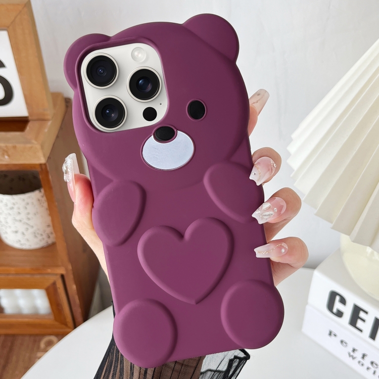 

For iPhone 13 Pro Max Bear Shape Oil-sprayed TPU Phone Case(Dark Purple)