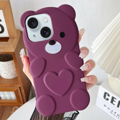 

For iPhone 13 Bear Shape Oil-sprayed TPU Phone Case(Dark Purple)