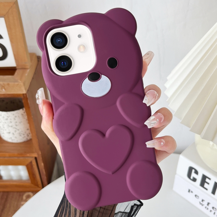 

For iPhone 12 Bear Shape Oil-sprayed TPU Phone Case(Dark Purple)