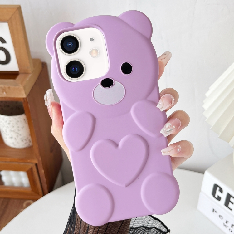 

For iPhone 12 Bear Shape Oil-sprayed TPU Phone Case(Light Purple)