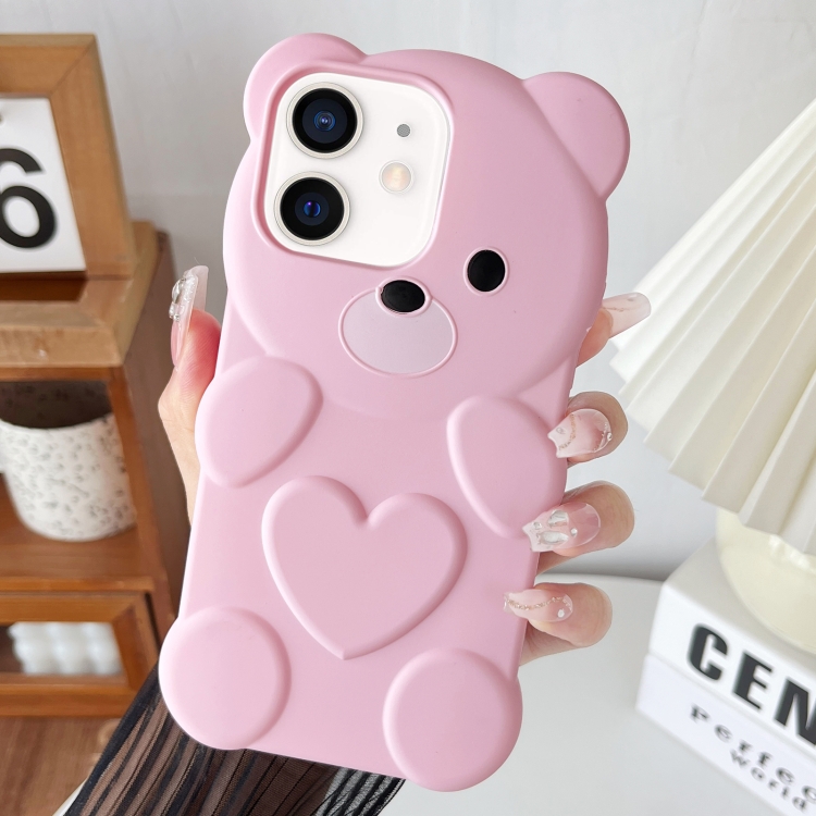 

For iPhone 12 Bear Shape Oil-sprayed TPU Phone Case(Pink)