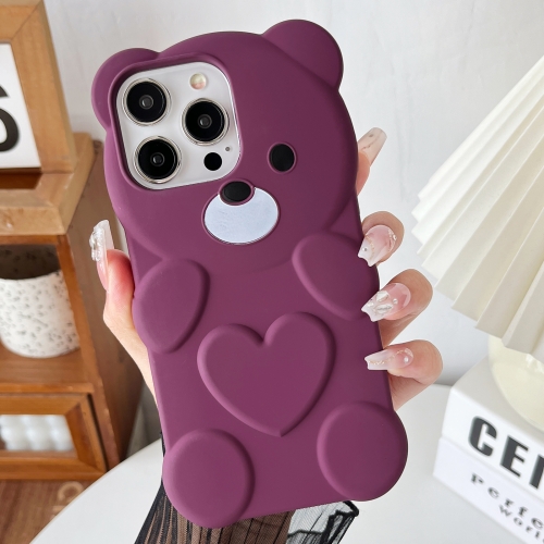 

For iPhone 12 Pro Max Bear Shape Oil-sprayed TPU Phone Case(Dark Purple)