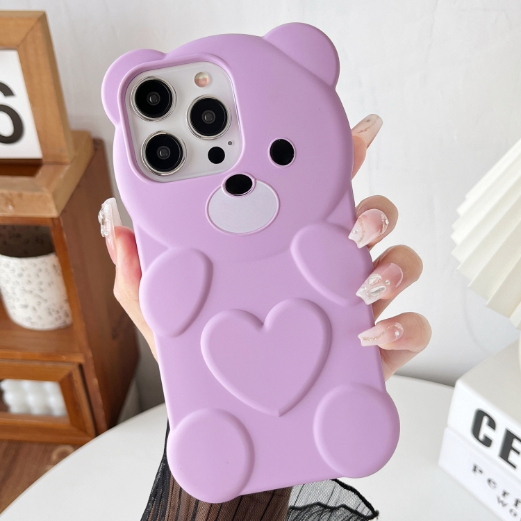 

For iPhone 12 Pro Max Bear Shape Oil-sprayed TPU Phone Case(Light Purple)