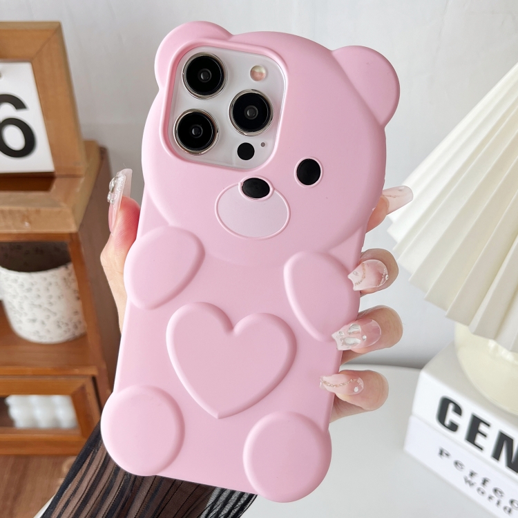 

For iPhone 12 Pro Bear Shape Oil-sprayed TPU Phone Case(Pink)