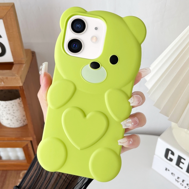 

For iPhone 11 Bear Shape Oil-sprayed TPU Phone Case(Green)
