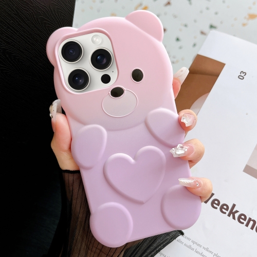 

For iPhone 15 Pro Max Bear Shape Oil-sprayed Gradient TPU Phone Case(Pink Purple)