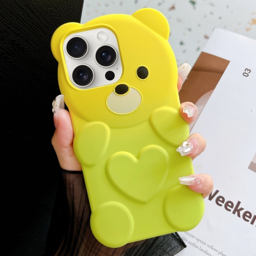 

For iPhone 15 Pro Bear Shape Oil-sprayed Gradient TPU Phone Case(Yellow Green)