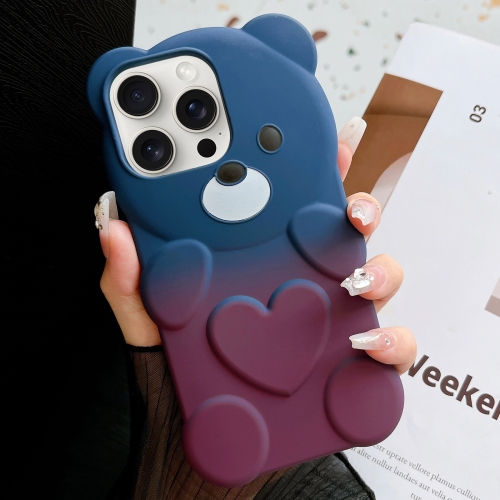 

For iPhone 15 Pro Bear Shape Oil-sprayed Gradient TPU Phone Case(Blue Purple)