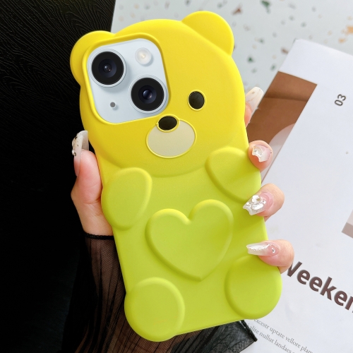 

For iPhone 15 Bear Shape Oil-sprayed Gradient TPU Phone Case(Yellow Green)