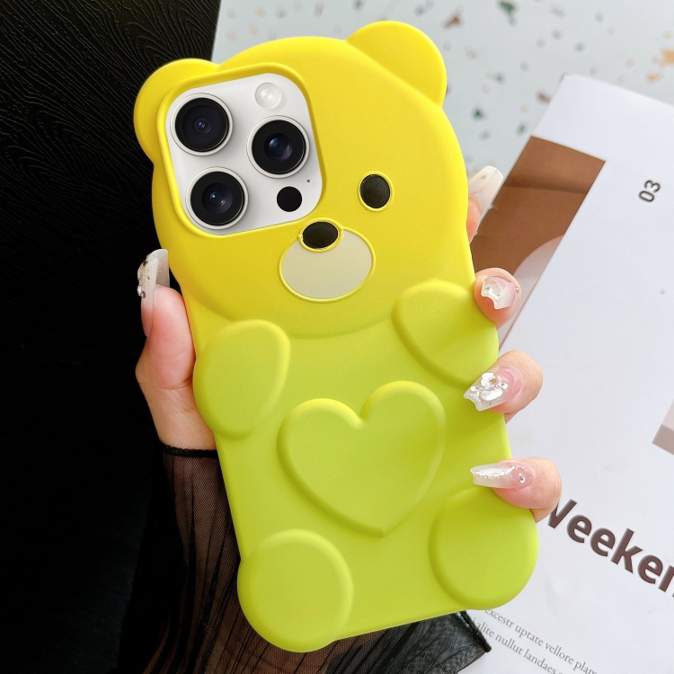 

For iPhone 14 Pro Bear Shape Oil-sprayed Gradient TPU Phone Case(Yellow Green)