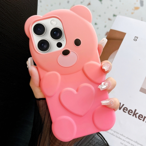 

For iPhone 13 Pro Max Bear Shape Oil-sprayed Gradient TPU Phone Case(Pink Rose Red)