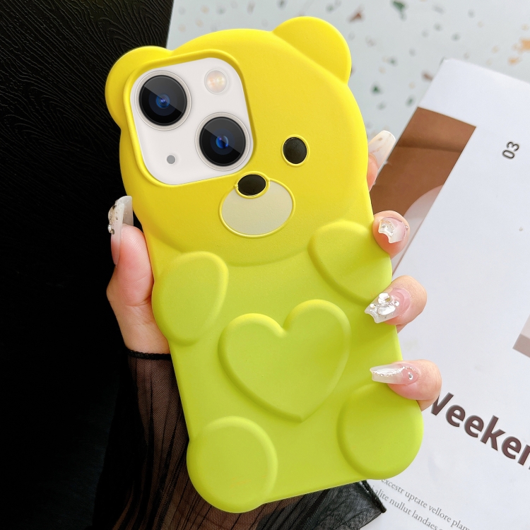 

For iPhone 13 Bear Shape Oil-sprayed Gradient TPU Phone Case(Yellow Green)