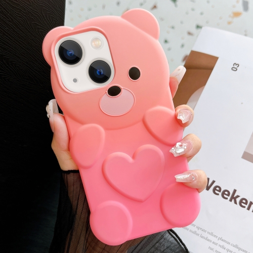 

For iPhone 13 Bear Shape Oil-sprayed Gradient TPU Phone Case(Pink Rose Red)