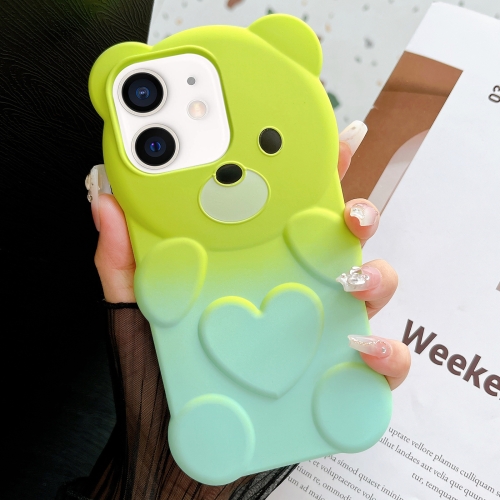 

For iPhone 12 Bear Shape Oil-sprayed Gradient TPU Phone Case(Green Cyan-blue)