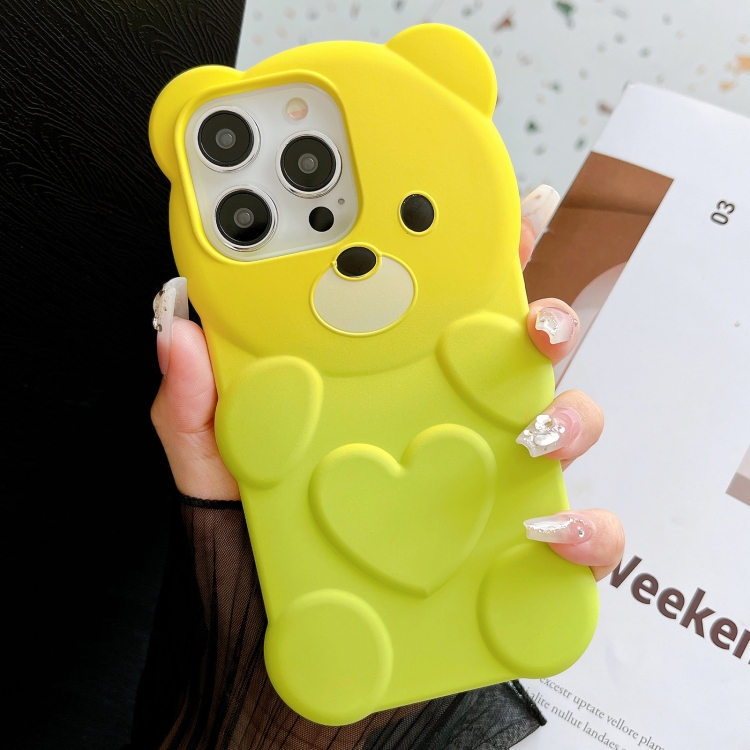 

For iPhone 12 Pro Max Bear Shape Oil-sprayed Gradient TPU Phone Case(Yellow Green)