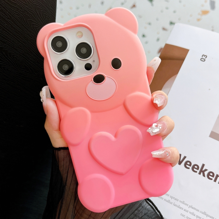

For iPhone 12 Pro Max Bear Shape Oil-sprayed Gradient TPU Phone Case(Pink Rose Red)