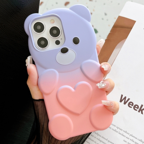 

For iPhone 12 Pro Max Bear Shape Oil-sprayed Gradient TPU Phone Case(Purple Pink)