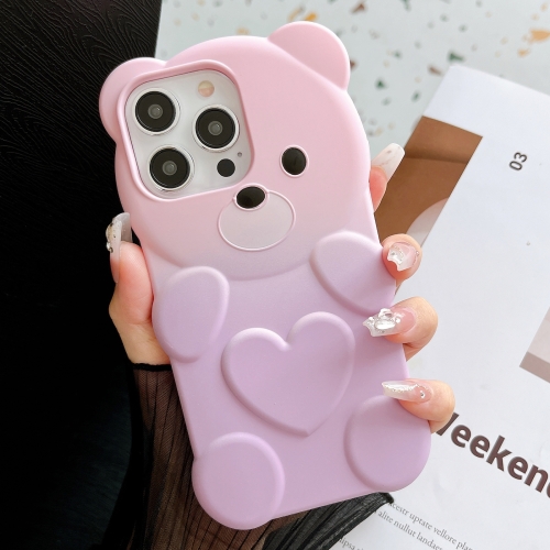 

For iPhone 12 Pro Bear Shape Oil-sprayed Gradient TPU Phone Case(Pink Purple)