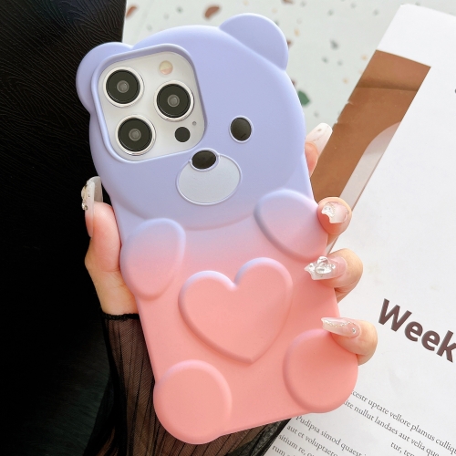 

For iPhone 12 Pro Bear Shape Oil-sprayed Gradient TPU Phone Case(Purple Pink)