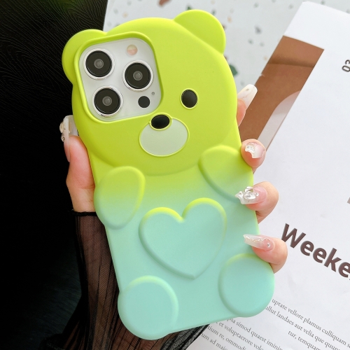 

For iPhone 12 Pro Bear Shape Oil-sprayed Gradient TPU Phone Case(Green Cyan-blue)