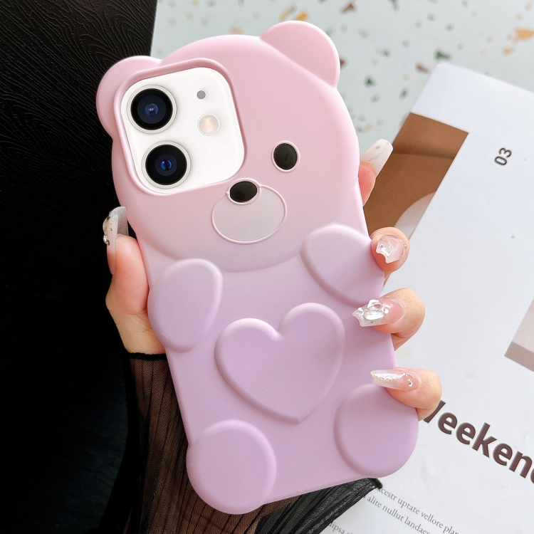 

For iPhone 11 Bear Shape Oil-sprayed Gradient TPU Phone Case(Pink Purple)
