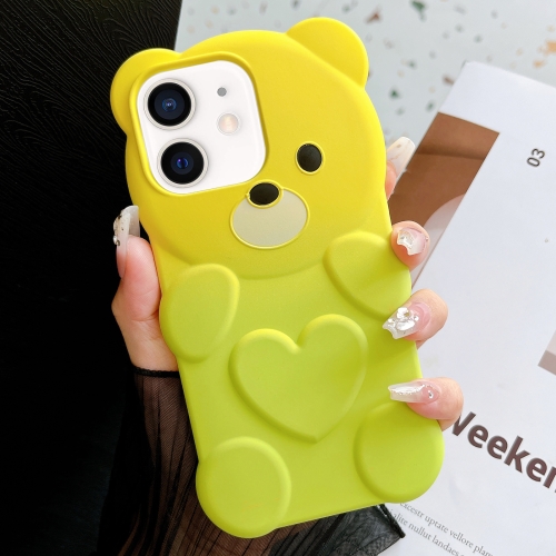 

For iPhone 11 Bear Shape Oil-sprayed Gradient TPU Phone Case(Yellow Green)