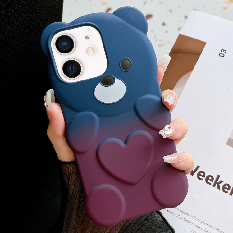 

For iPhone 11 Bear Shape Oil-sprayed Gradient TPU Phone Case(Blue Purple)
