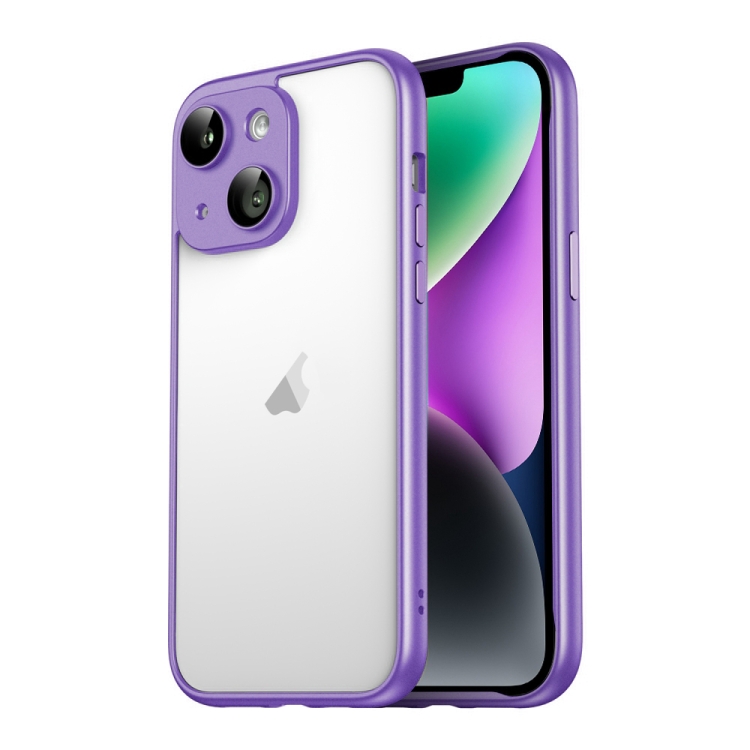 

For iPhone 14 Plus Macaron PC Phone Pure Border Frame with Lens Glass Film(Purple)