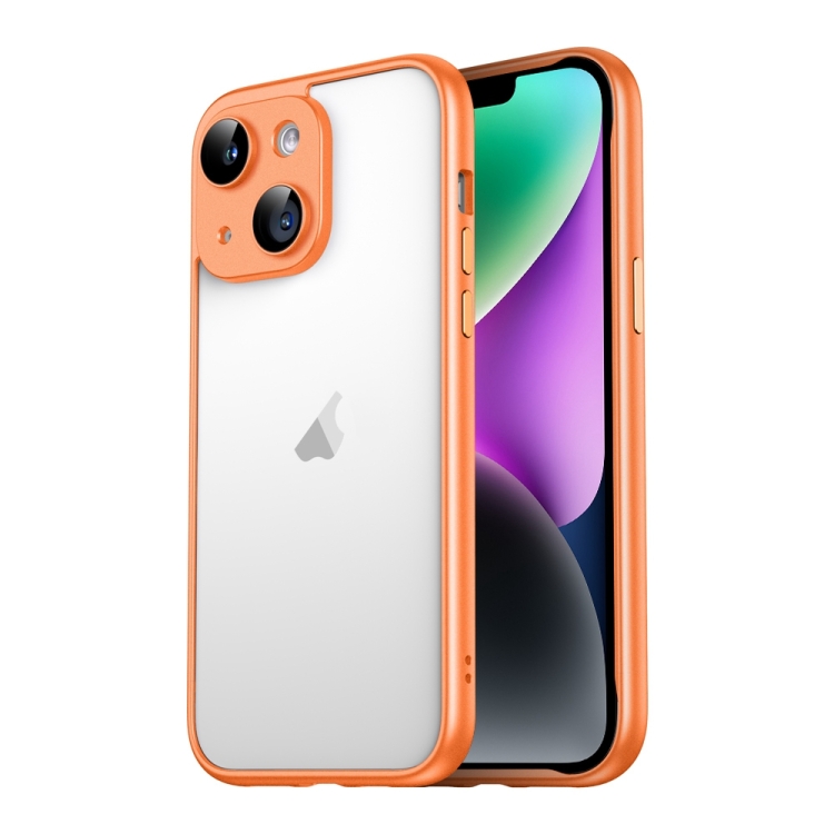 

For iPhone 14 Macaron PC Phone Pure Border Frame with Lens Glass Film(Orange)