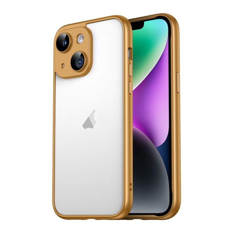 

For iPhone 14 Macaron PC Phone Pure Border Frame with Lens Glass Film(Gold)