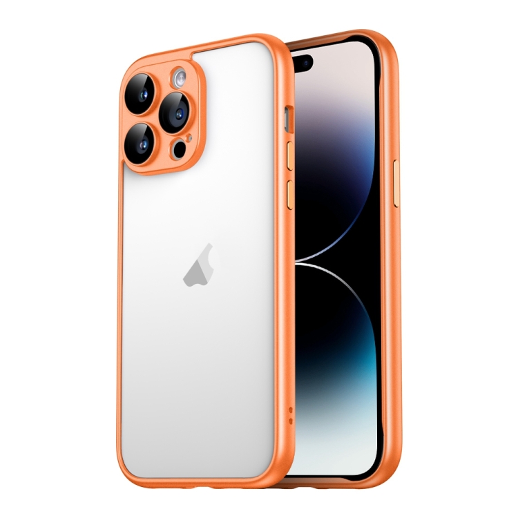 

For iPhone 14 Pro Macaron PC Phone Pure Border Frame with Lens Glass Film(Orange)