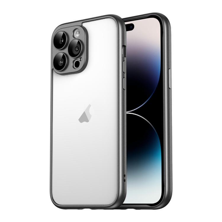 

For iPhone 14 Pro Max Macaron PC Phone Pure Border Frame with Lens Glass Film(Black)