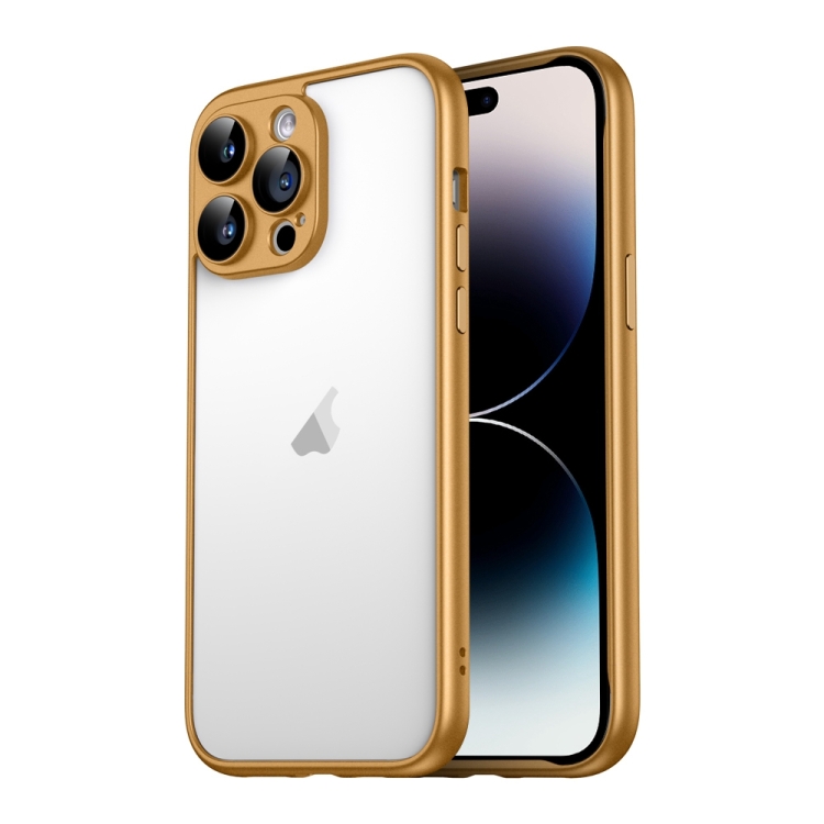 

For iPhone 14 Pro Max Macaron PC Phone Pure Border Frame with Lens Glass Film(Gold)