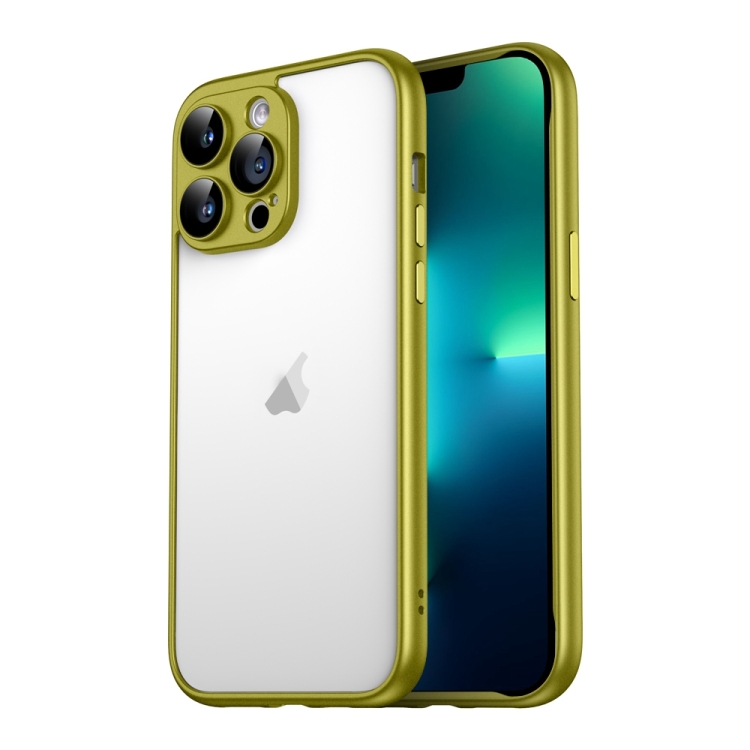 

For iPhone 13 Pro Max Macaron PC Phone Pure Border Frame with Lens Glass Film(Green)