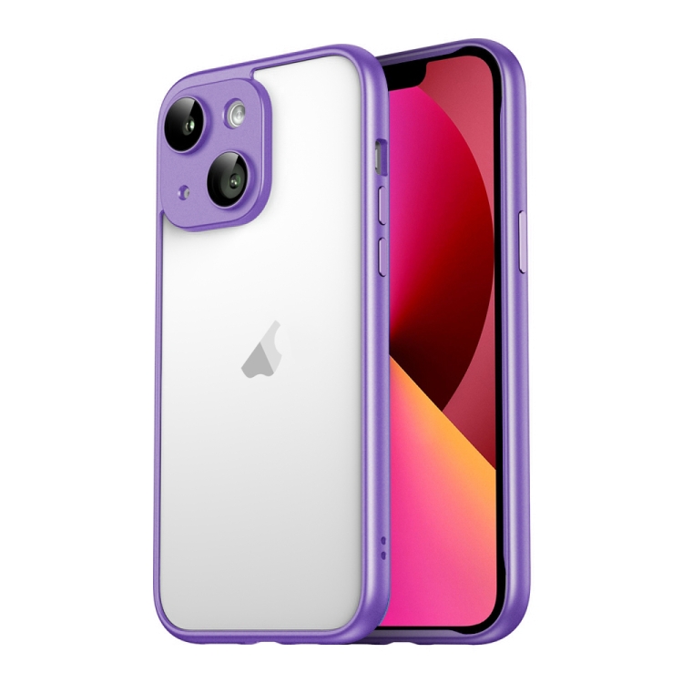 

For iPhone 13 Macaron PC Phone Pure Border Frame with Lens Glass Film(Purple)