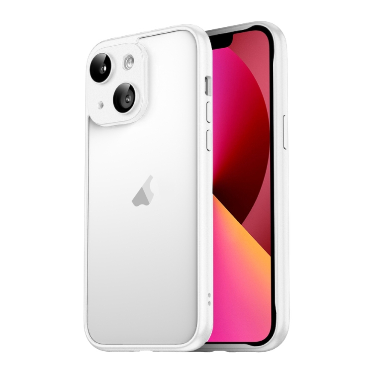 

For iPhone 13 Macaron PC Phone Pure Border Frame with Lens Glass Film(White)