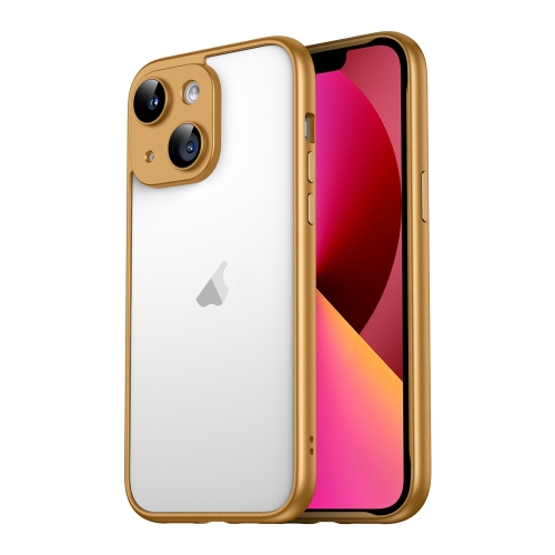 

For iPhone 13 Macaron PC Phone Pure Border Frame with Lens Glass Film(Gold)