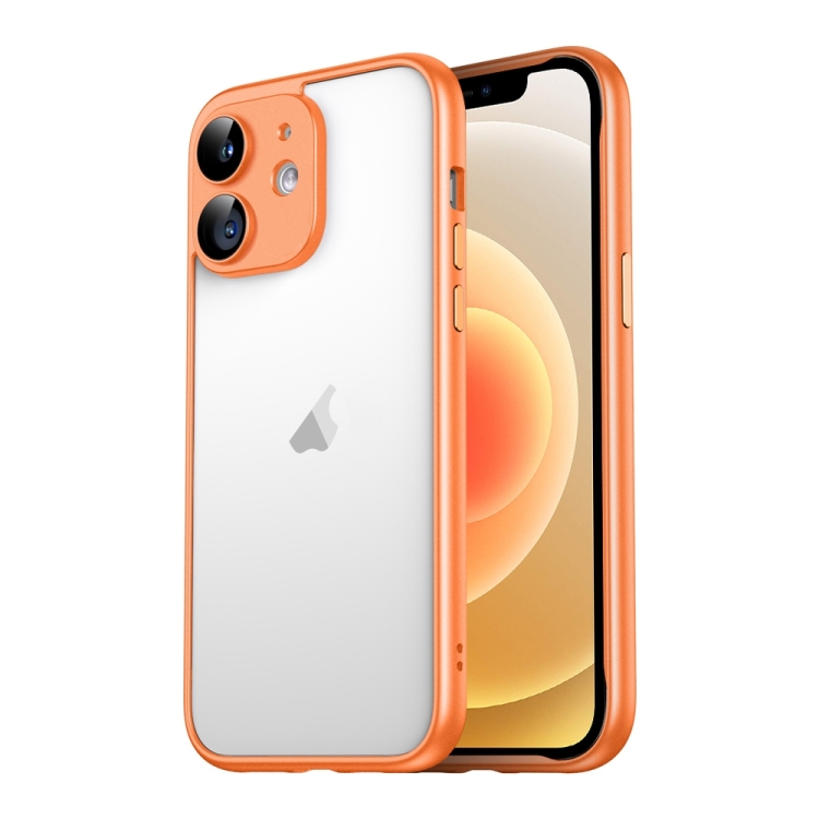 

For iPhone 12 Macaron PC Phone Pure Border Frame with Lens Glass Film(Orange)