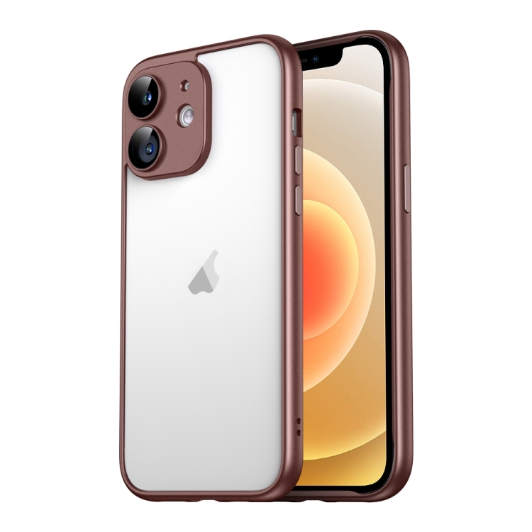 

For iPhone 12 Macaron PC Phone Pure Border Frame with Lens Glass Film(Brown)
