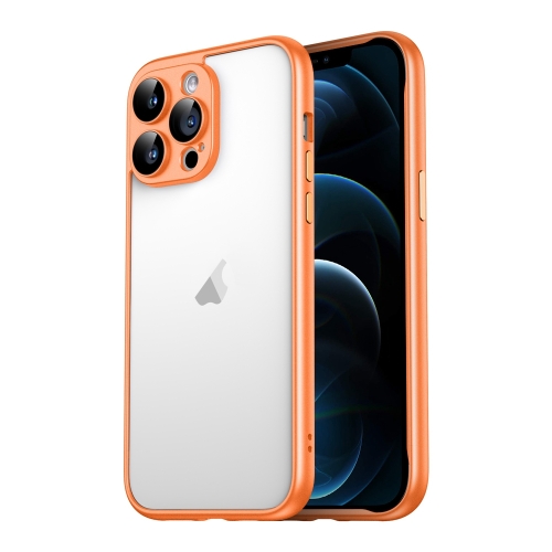 

For iPhone 12 Pro Max Macaron PC Phone Pure Border Frame with Lens Glass Film(Orange)