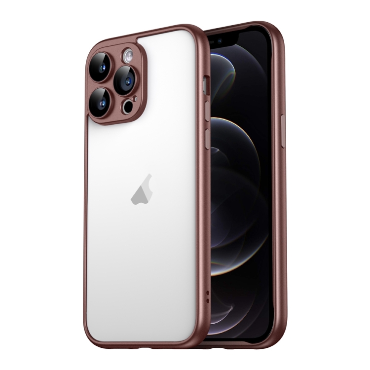 

For iPhone 12 Pro Macaron PC Phone Pure Border Frame with Lens Glass Film(Brown)