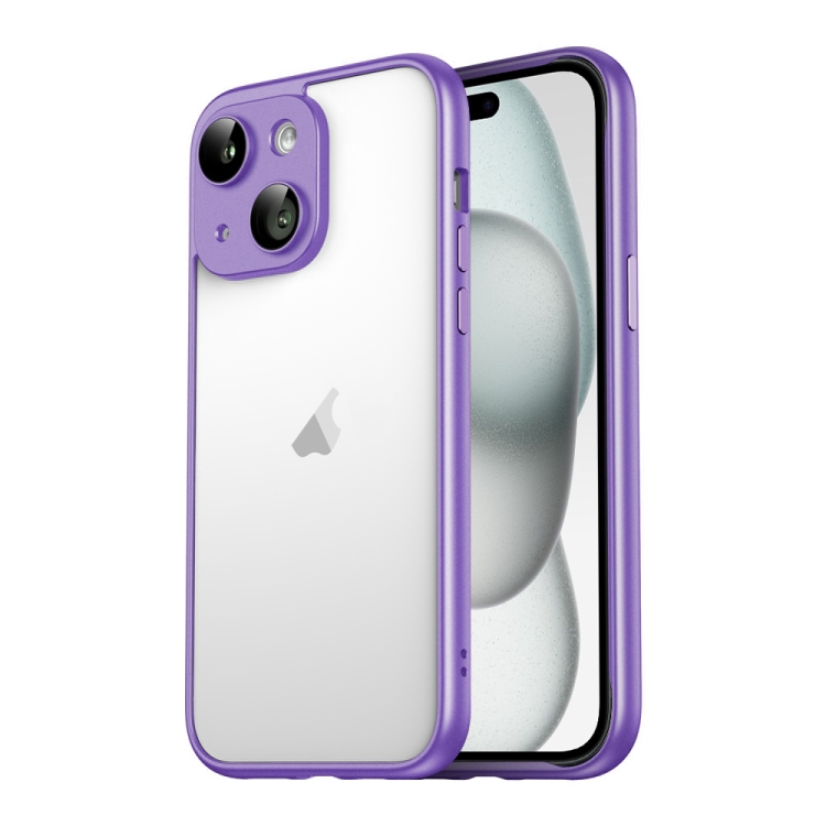 

For iPhone 15 Macaron PC Phone Pure Border Frame with Lens Glass Film(Purple)