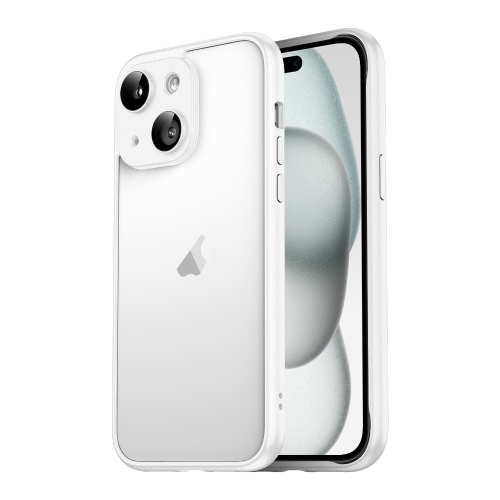 

For iPhone 15 Macaron PC Phone Pure Border Frame with Lens Glass Film(White)